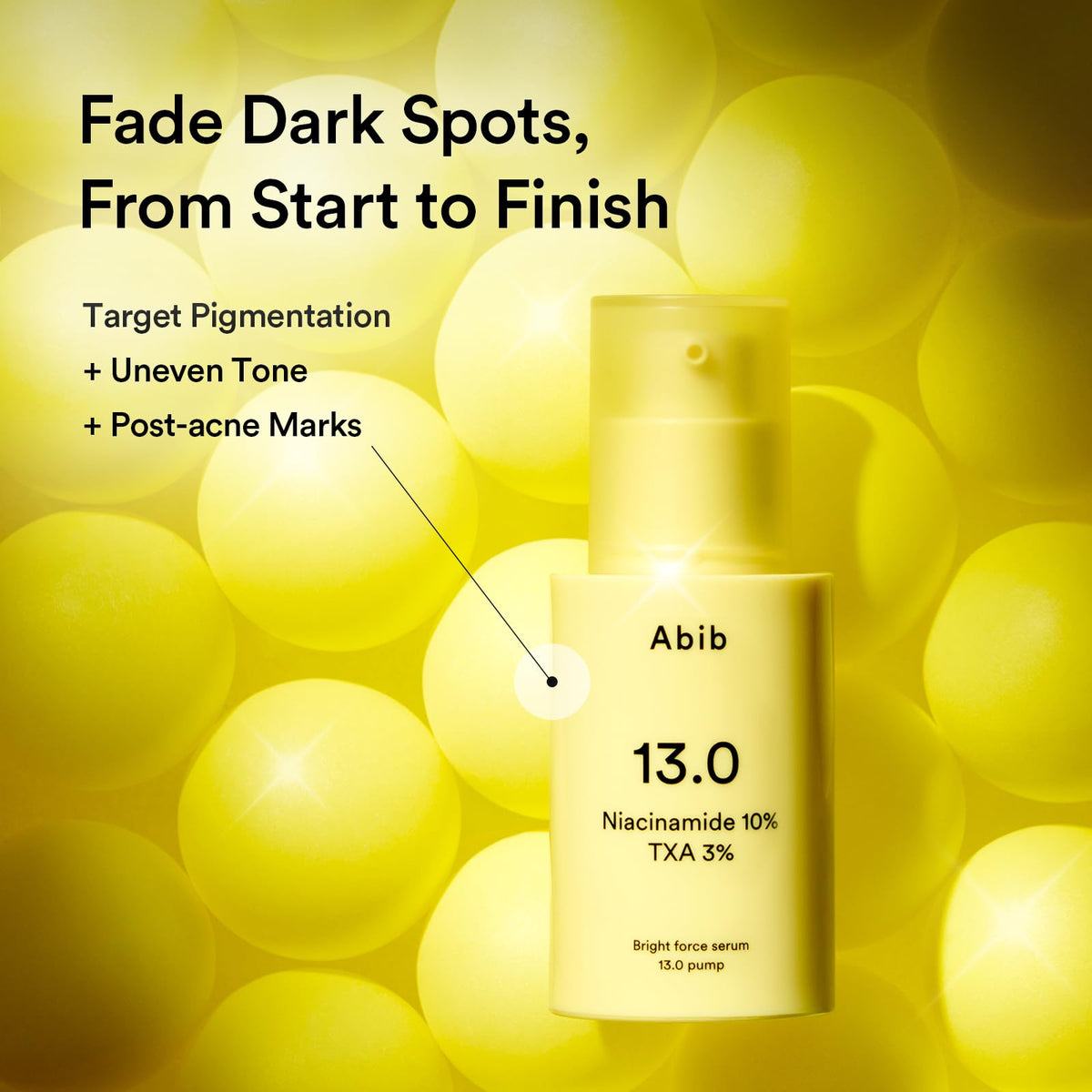 Close-up of Abib Bright Force Serum label showing Niacinamide and TXA