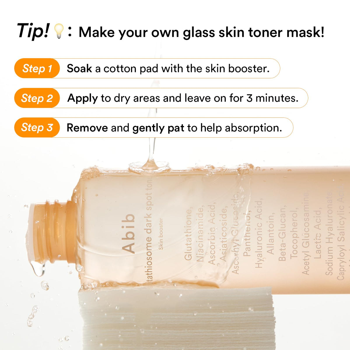 Abib Glutathiosome Dark Spot Toner near a mirror demonstrates daily routine