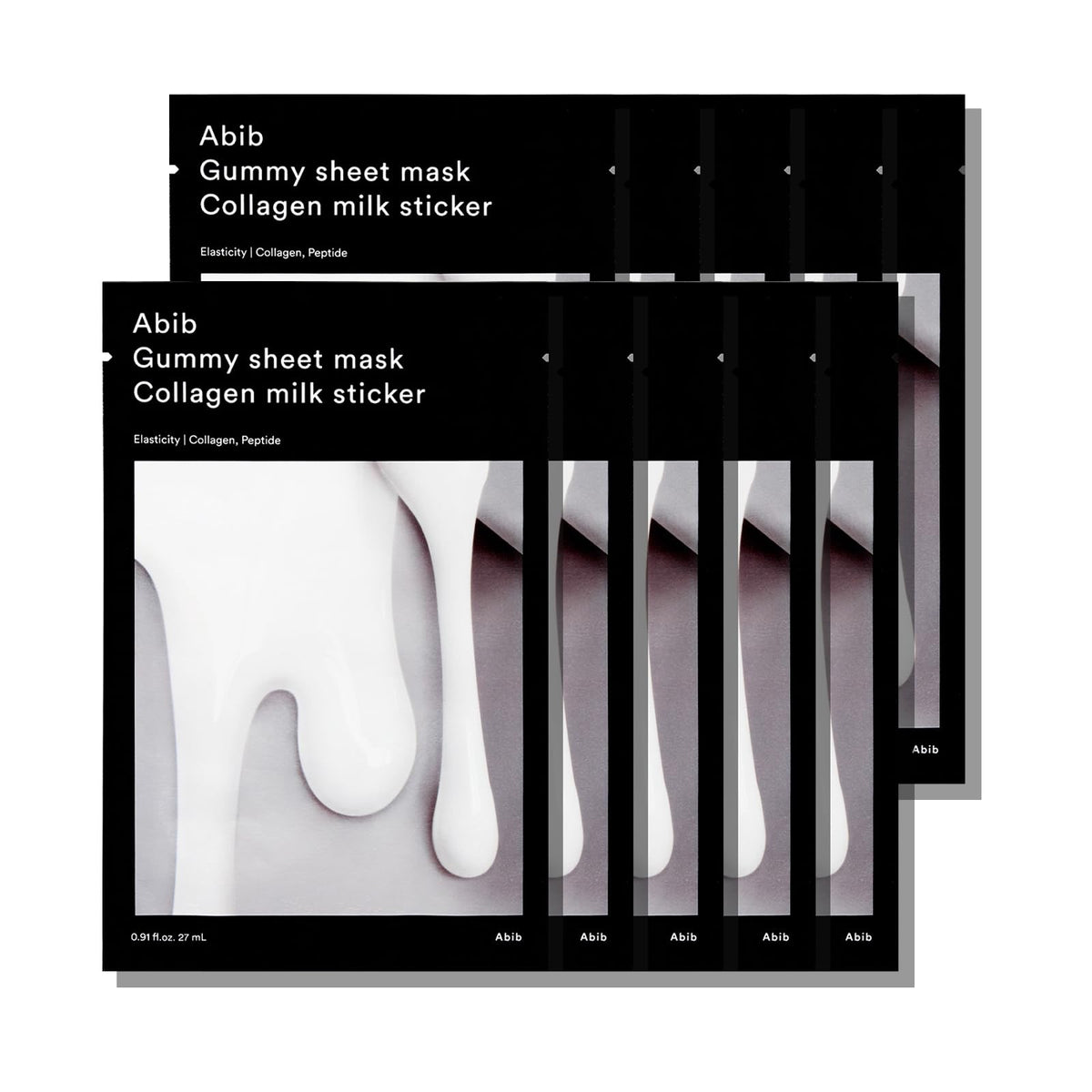 Abib Gummy Sheet Mask Milk Sticker 10 Sheets pack with hydration and elasticity benefits.