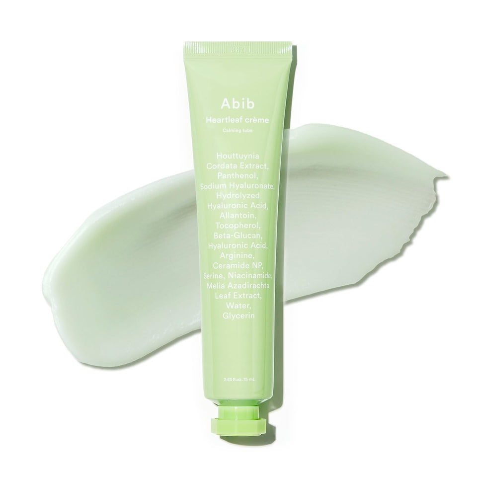 Abib Heartleaf Cream Calming Tube shows soothing packaging and hydrating formula