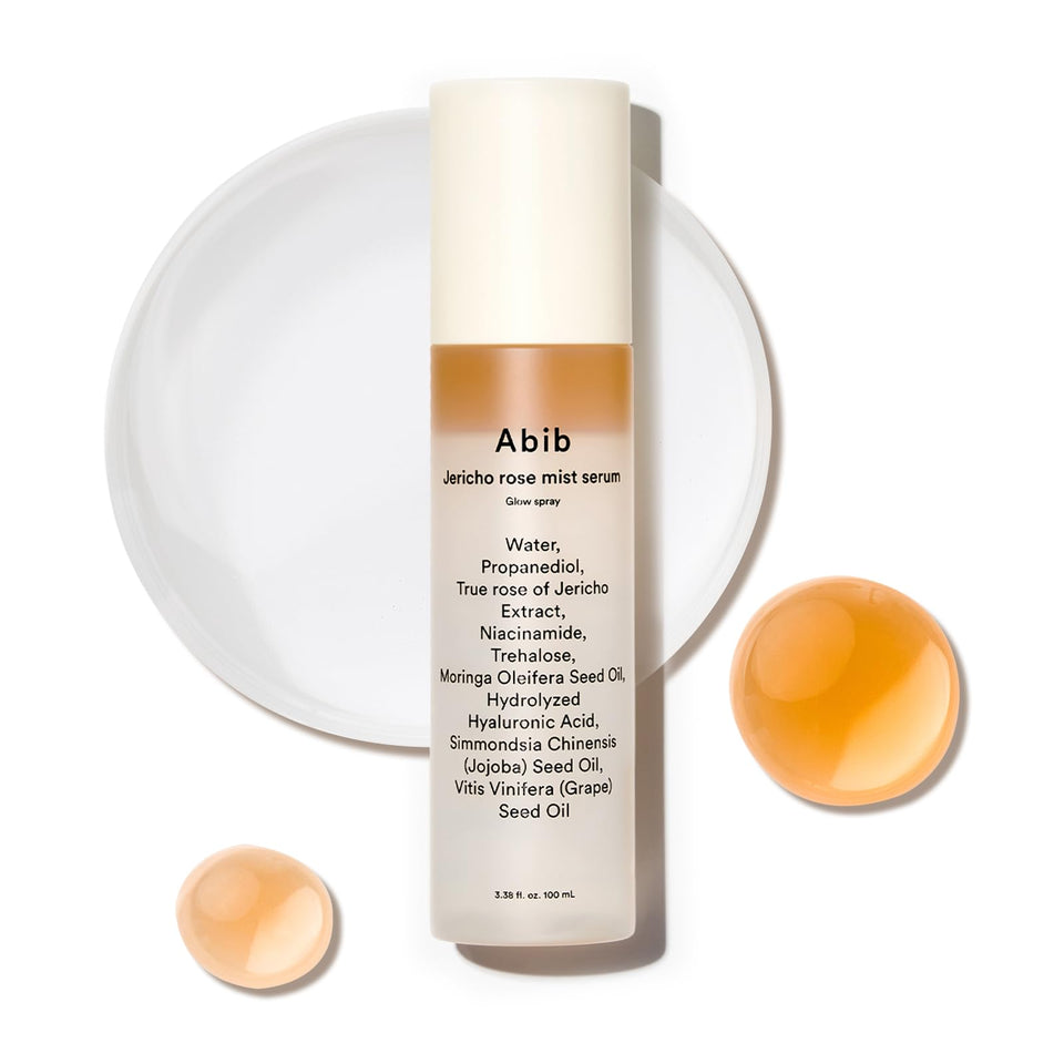 Abib Jericho Rose Mist Serum bottle with bi phase formula for hydration and glow