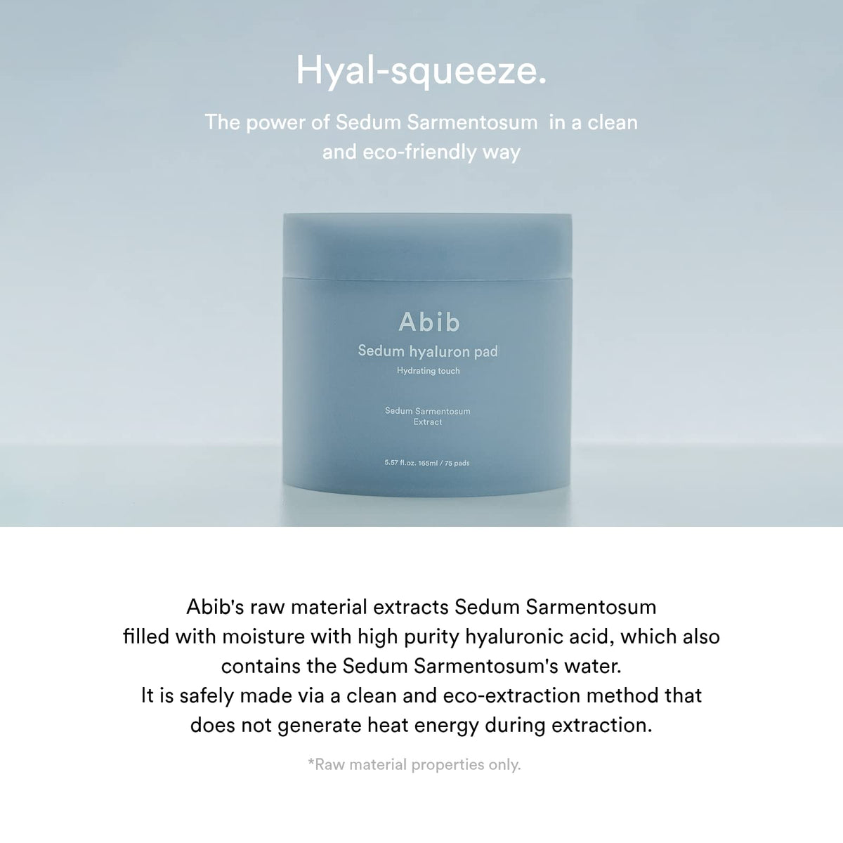 Abib Sedum Hyaluron Pad Hydrating Touch stacked pads suggest a multi-step hydration routine.