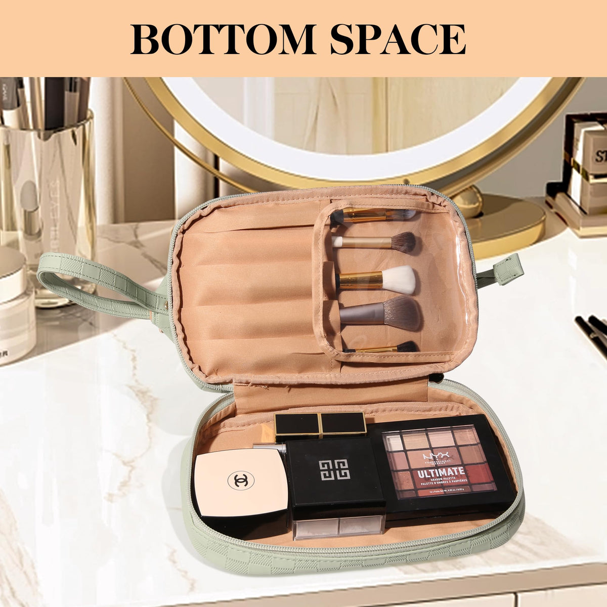 Abiudeng checkered cosmetic bag adds style with generous capacity.