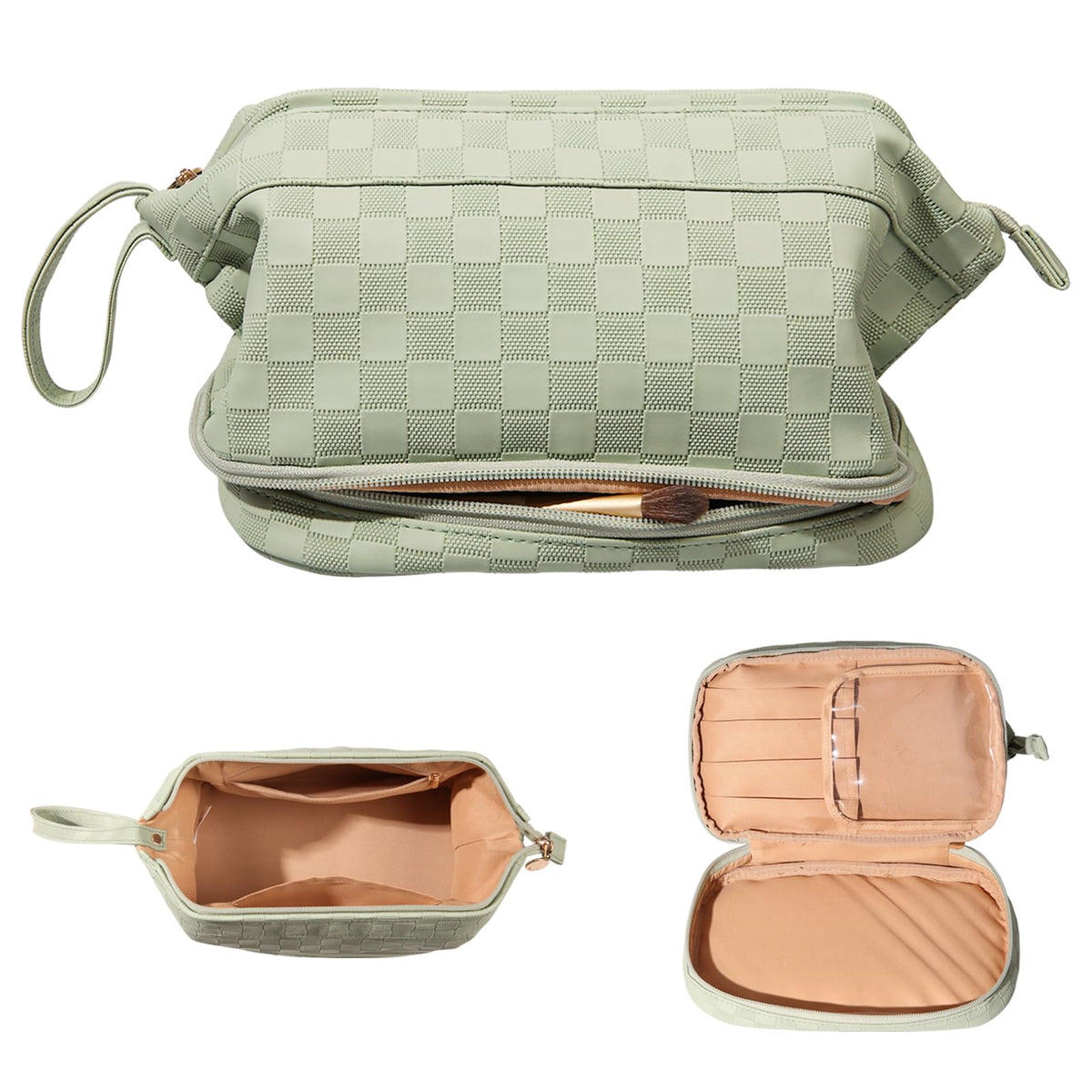 Abiudeng large makeup bag with top handle for easy travel organization.