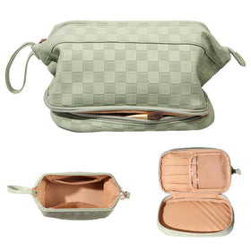 Abiudeng large makeup bag with top handle for easy travel organization.
