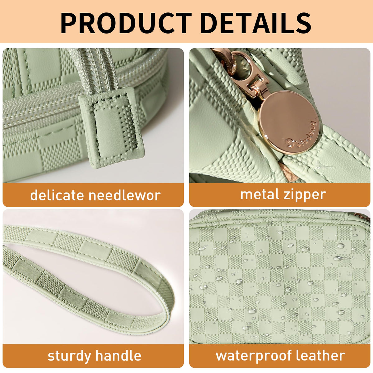Abiudeng waterproof PU leather cosmetic bag keeps contents dry and clean.
