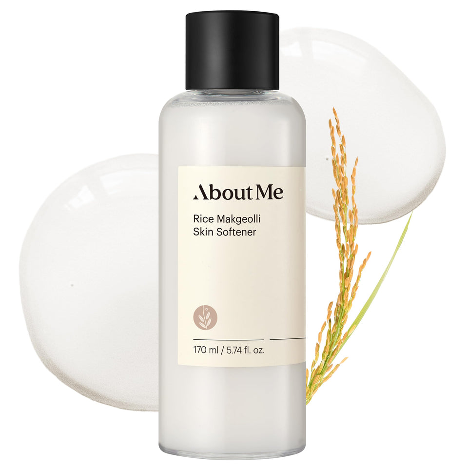 About Me Rice Makgeolli Skin Softener bottle front view highlights hydration from fermentation