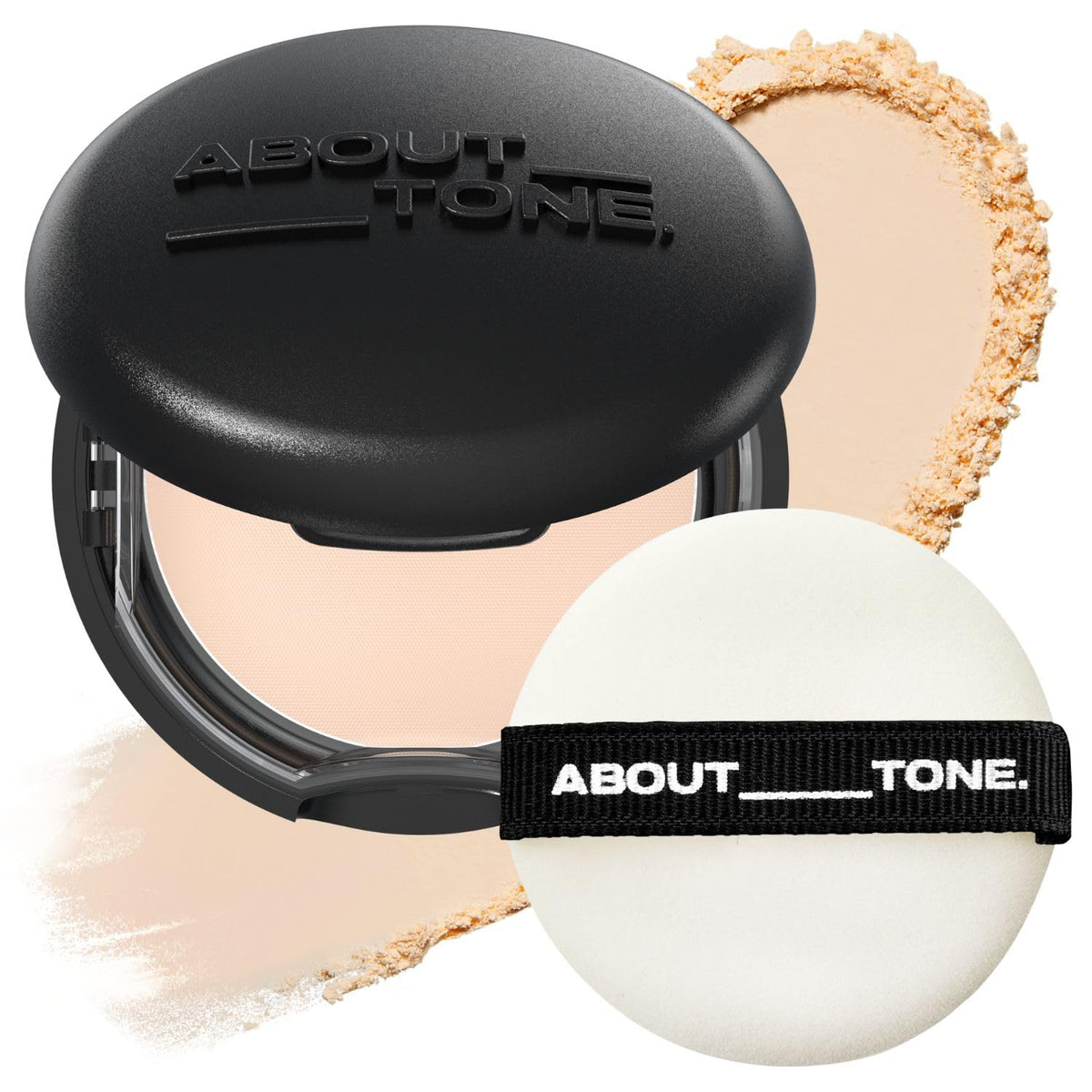 ABOUT TONE Blur Powder Pact compact with mirror for quick touch-ups.