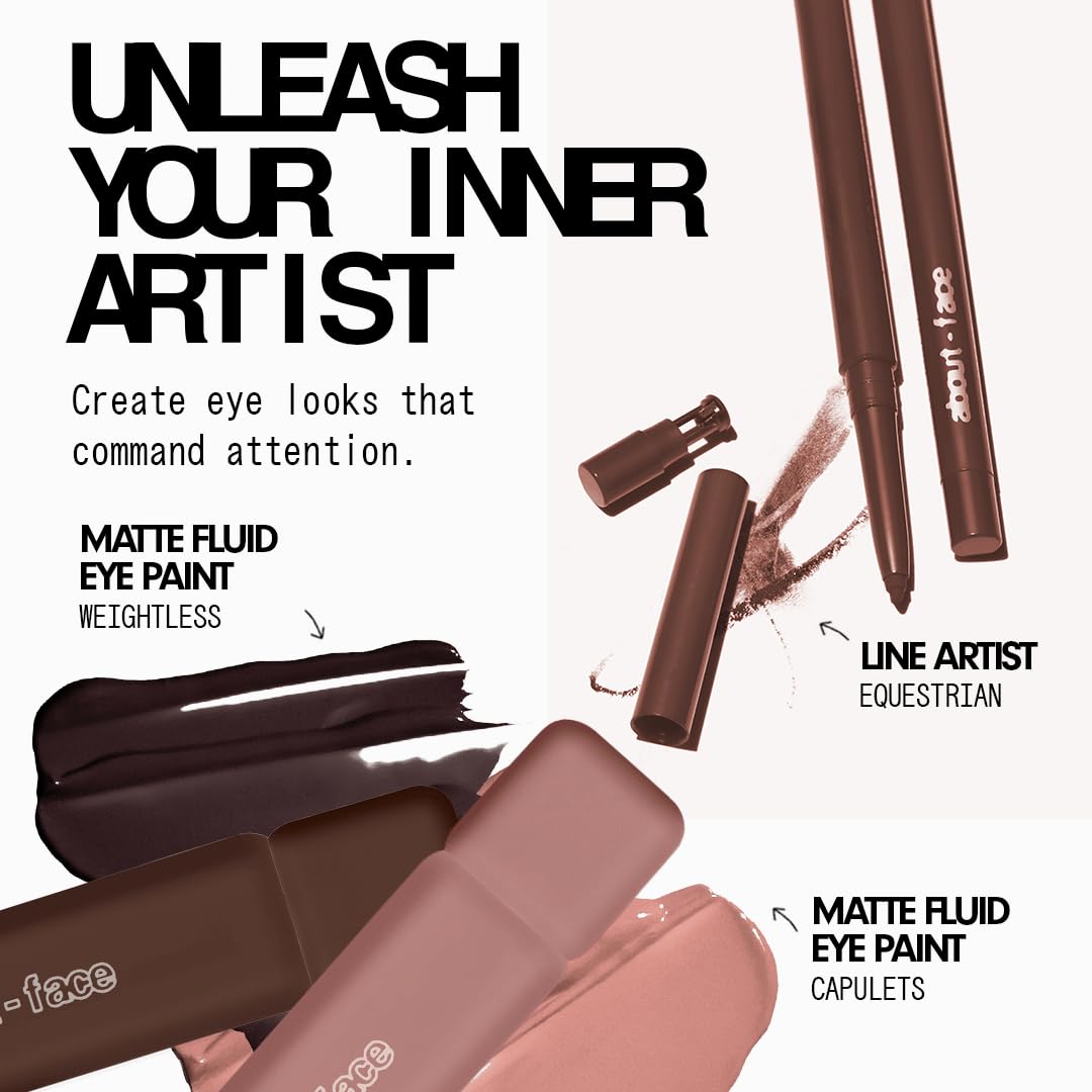 about-face Matte Fluid Eye Paint chocolate brown offers versatile day-to-night wear options