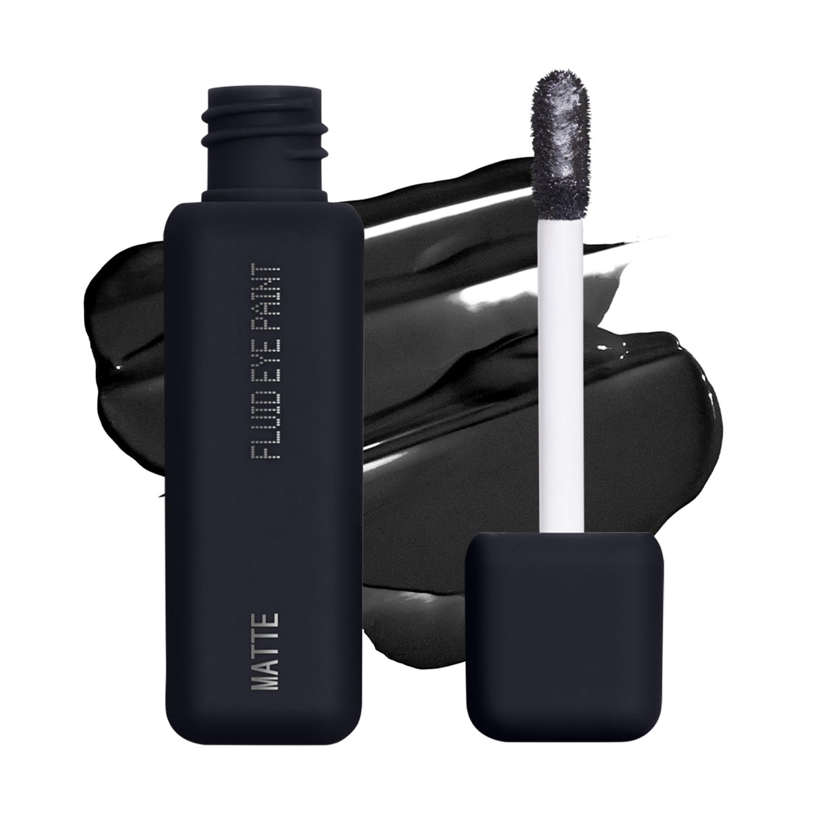 About Face Matte Fluid Eye Paint Darkness bottle shows bold pigment for dramatic looks.