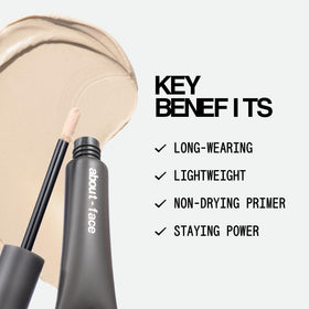 about-face Shadow Fix Eye Primer applicator enables easy, quick-drying lid prep.