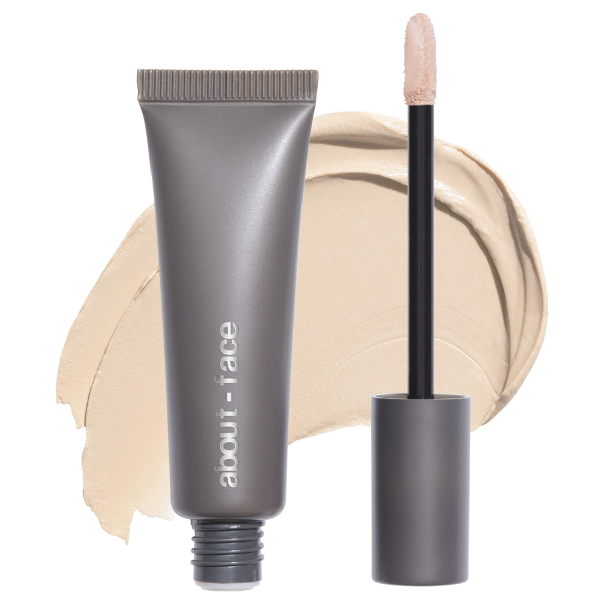 about-face Shadow Fix Eye Primer bottle shows long-lasting crease-proof base for vibrant lids.