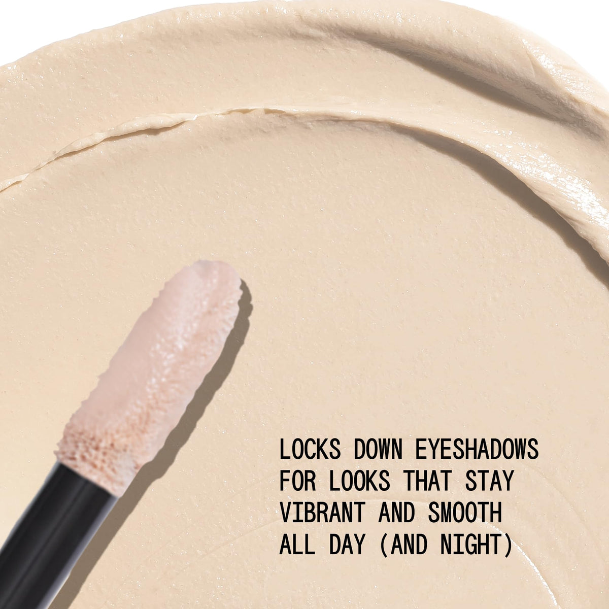 about-face Shadow Fix Eye Primer closeup highlights silky texture and light feel.