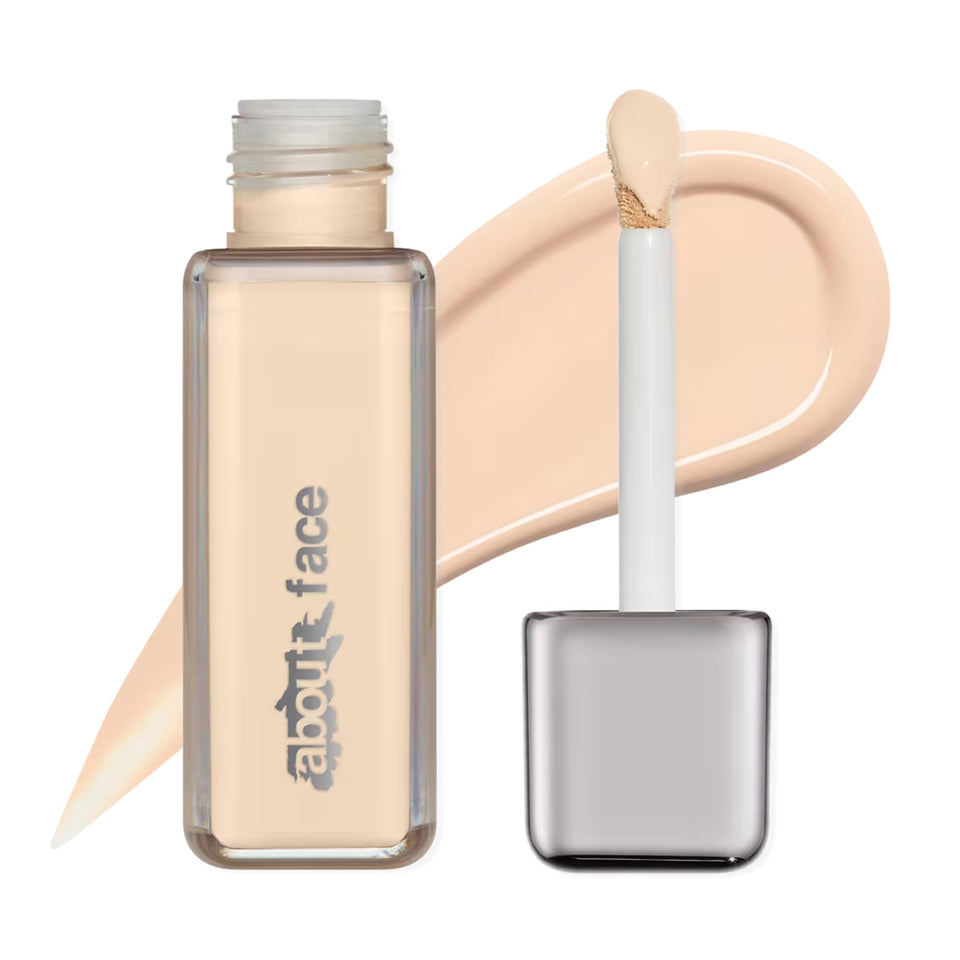 About-Face The Performer bottle close-up showing premium packaging and glow-friendly formula.