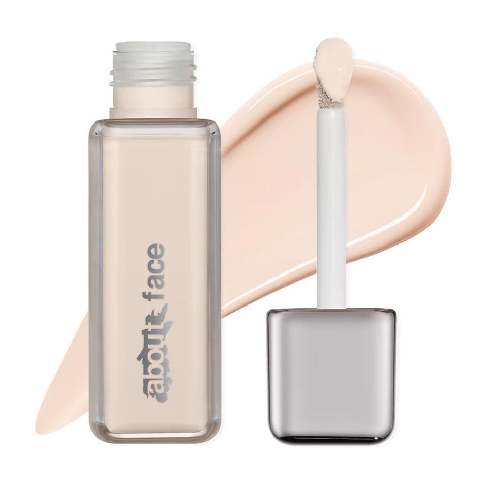 About Face The Performer bottle closeup, showcasing a vegan foundation for daily wear.