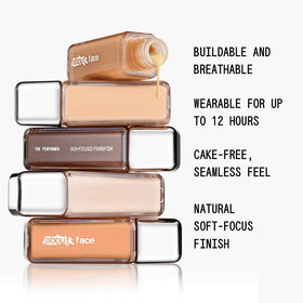 About Face The Performer shade-range display shows 45 inclusive tones for real skin.