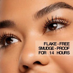 about-face Volumizing Mascara brush shows precise coating for length and lift