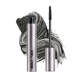 about-face Volumizing Mascara Jet Black tube highlights bold color and volume