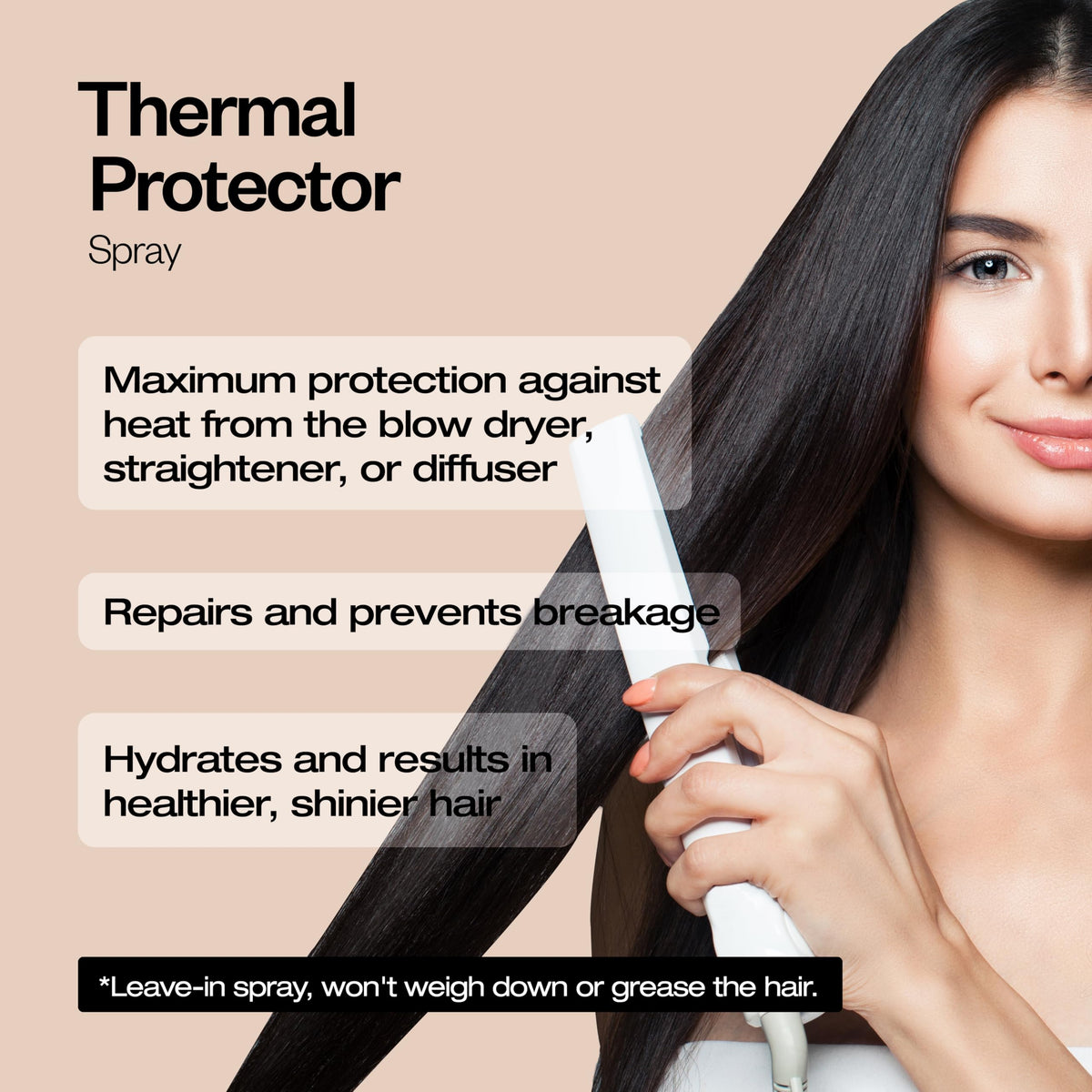 abril et nature Keratin Repair Thermal Protector applied to damp hair before styling