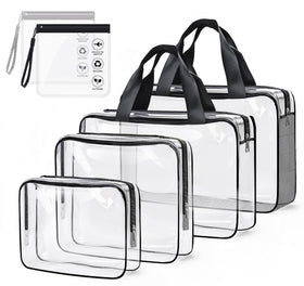 ABSOFINE clear toiletry bag front view showing large capacity for travel bottles