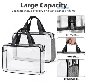 ABSOFINE clear toiletry bag interior neatly organized with bottles