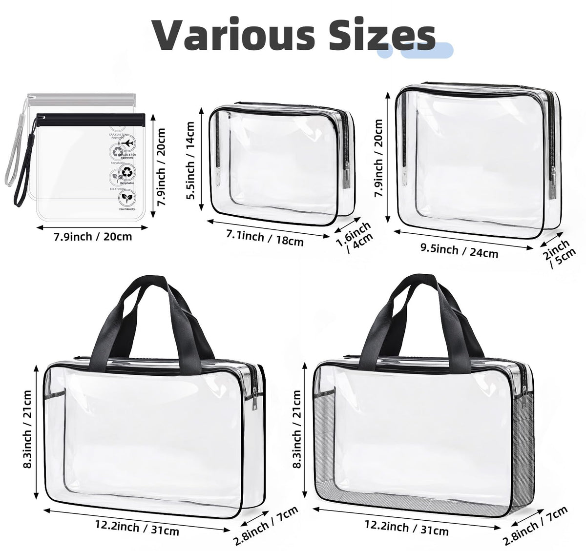 ABSOFINE clear toiletry bag open zipper for quick access and organization
