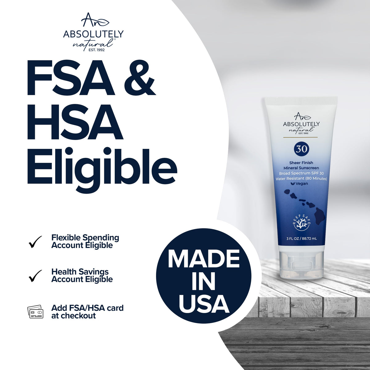 Absolutely Natural SPF 30 mineral sunscreen application on skin demonstrates quick absorption.
