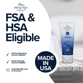 Absolutely Natural SPF 30 mineral sunscreen application on skin demonstrates quick absorption.