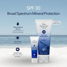 Absolutely Natural SPF 30 mineral sunscreen after water splash demonstrates durable water resistance.