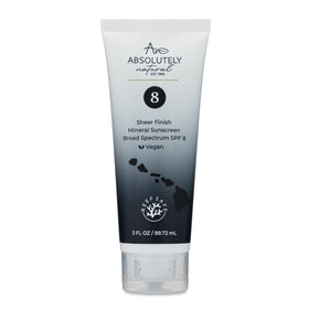 Absolutely Natural SPF8 mineral sunscreen bottle front showing lightweight protection