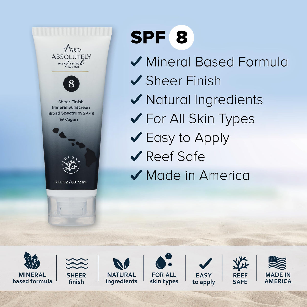 Absolutely Natural SPF8 on the face with a sheer, non-greasy finish