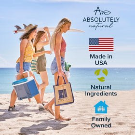 Absolutely Natural sunscreen pump dispenser image demonstrates convenient, mess-free application.