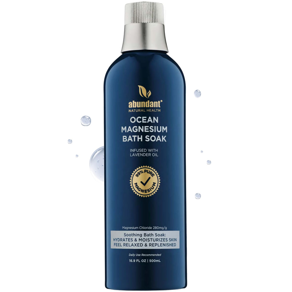 Abundant Natural Health Ocean Magnesium Bath Soak bottle with lavender for soothing moisture