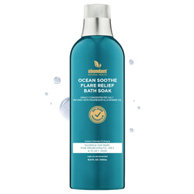 Abundant Natural Health Ocean Soothe bath soak bottle pouring to hydrate dry skin