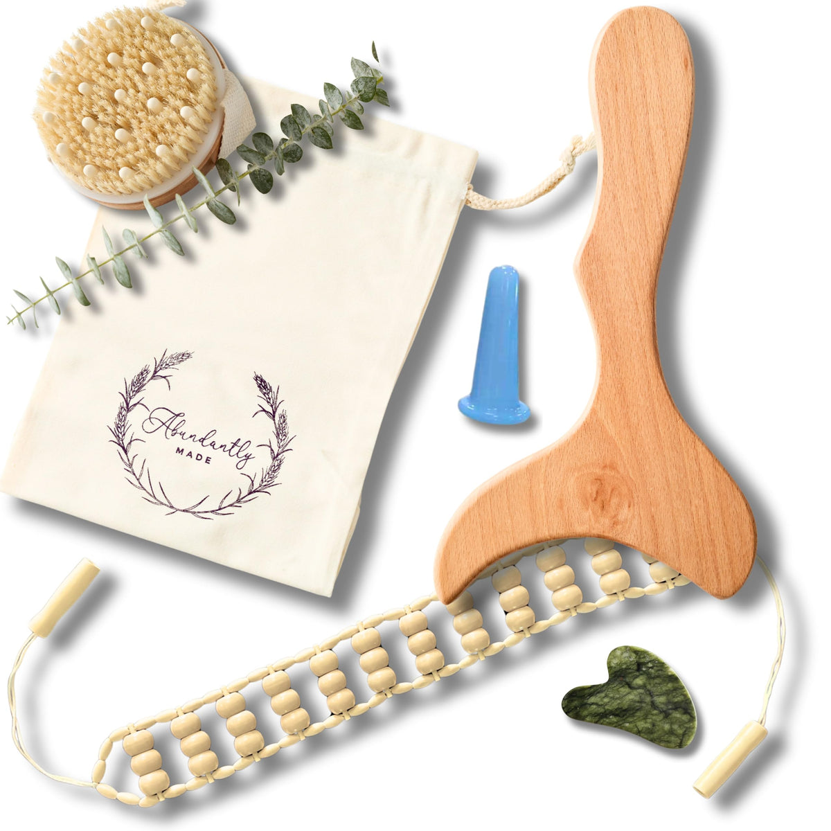 Abundantly Made Co. 7-piece kit in a storage bag for organized at-home spa routines