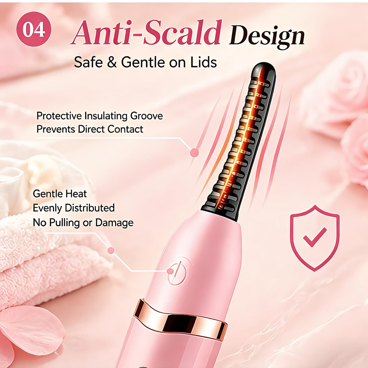 Acavado heated eyelash curler preheats in 10 seconds for quick use.