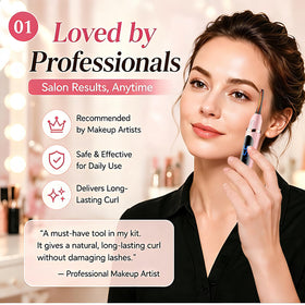 Acavado heated eyelash curler with delicate brush head for precise shaping.