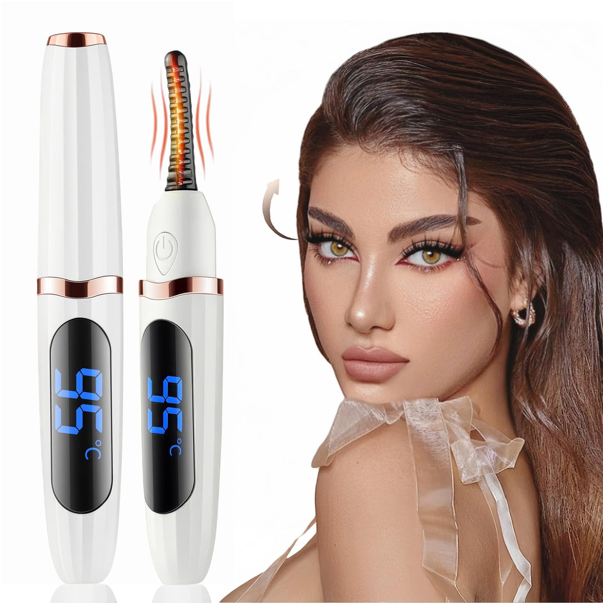 Acavado heated eyelash curler front view for safe curling.