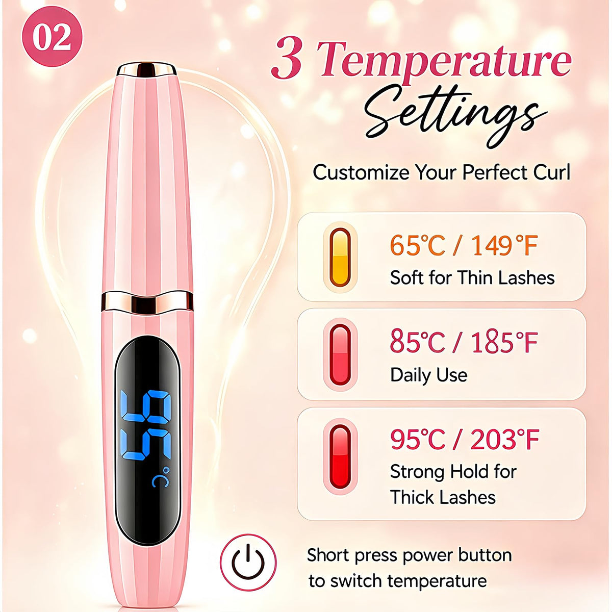 Acavado heated eyelash curler LED display shows heat level at a glance.