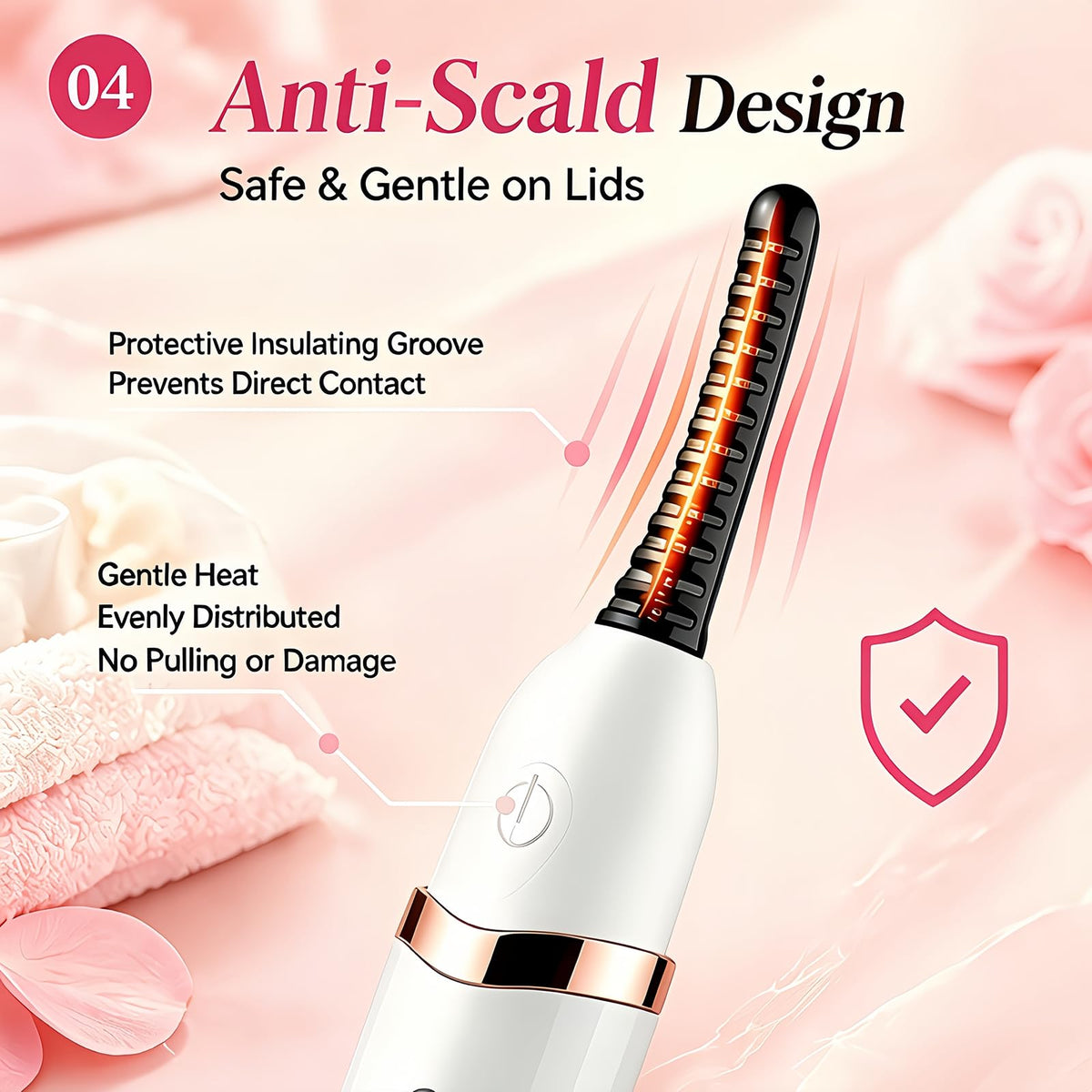Device preheats in ten seconds for quick styling.