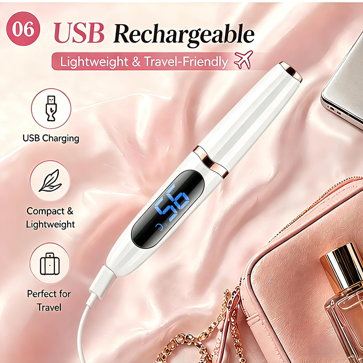 USB charging port enables convenient recharge anywhere.
