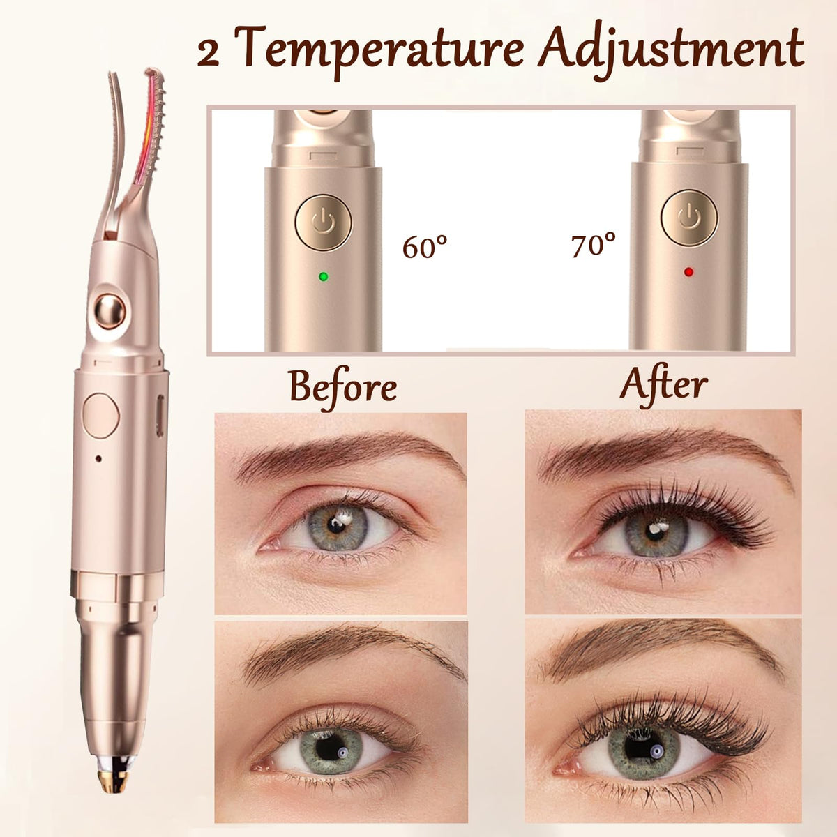 Acavado lash curler with temperature modes green and red for gentle or bold curl