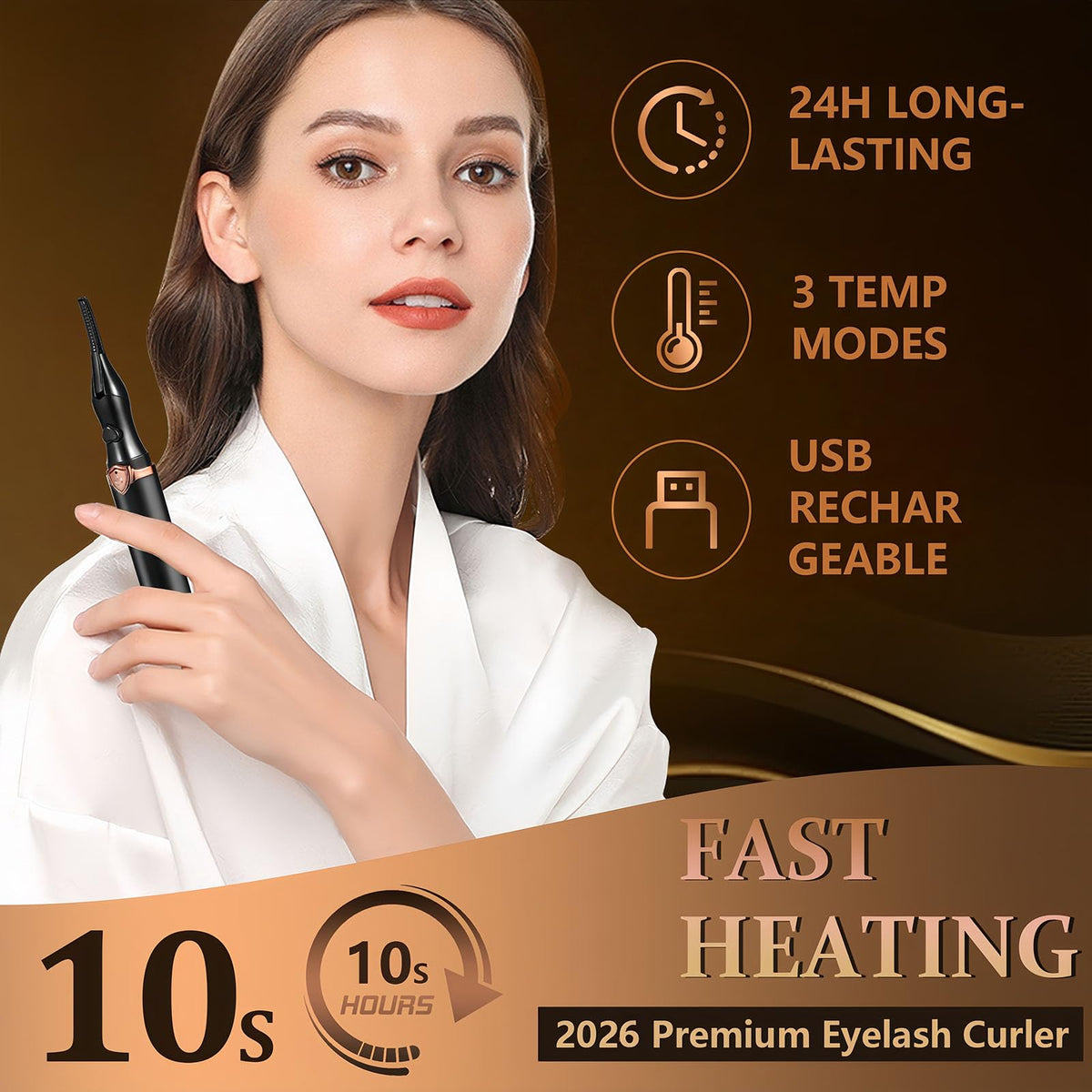 USB rechargeable curler for convenient on-the-go touch-ups.