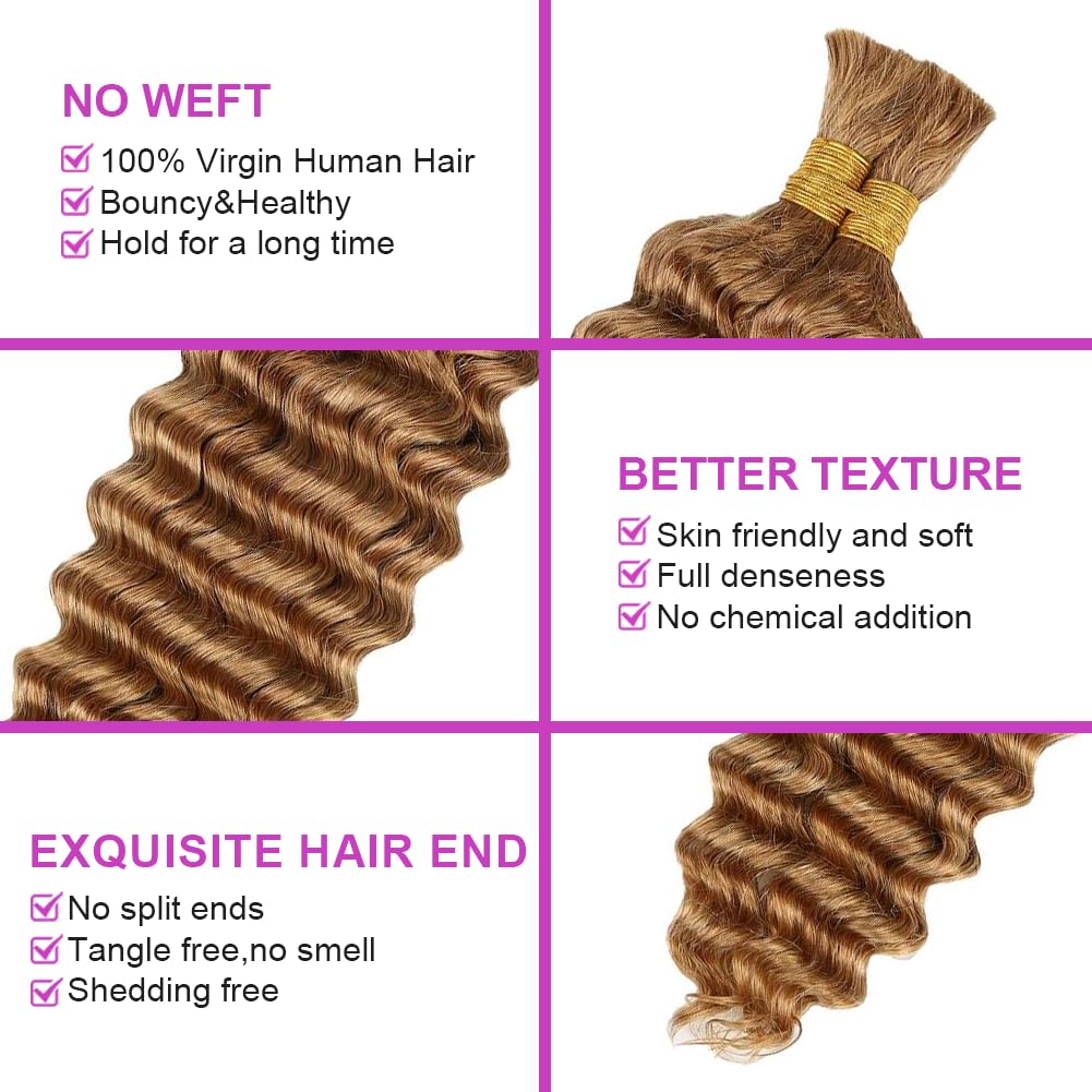 Acbhoa DeepWave bulk braiding hair 18in Honey Blonde close-up curls for defined waves.