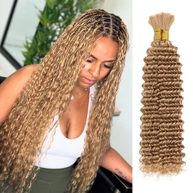 Acbhoa DeepWave bulk braiding hair 18in Honey Blonde front view for natural boho braids.