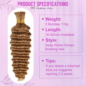 Acbhoa DeepWave bulk braiding hair 18in Honey Blonde weftless view for seamless boho styles.