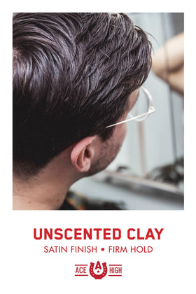 Sleek Ace High packaging and branding for unscented hair clay.