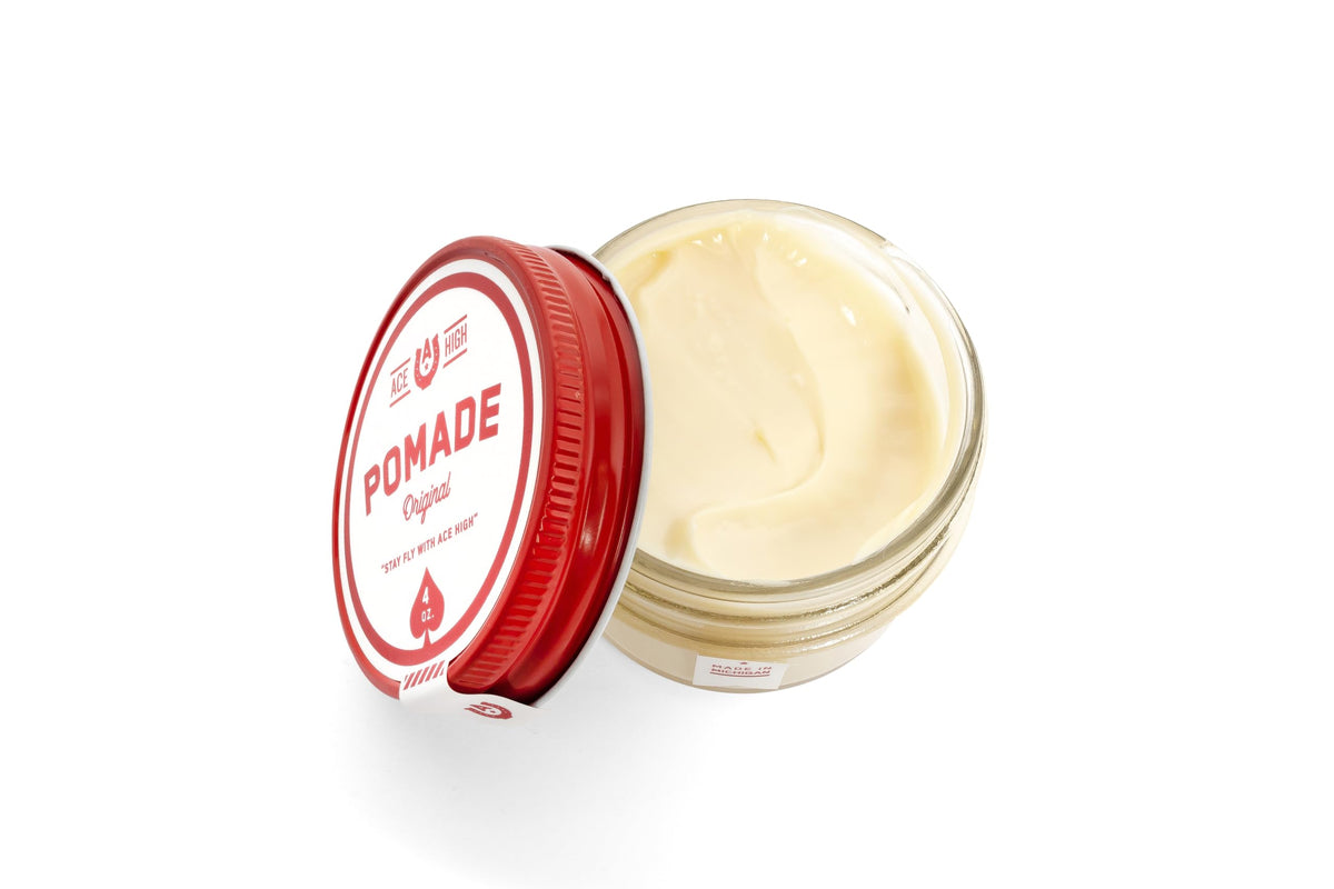 Ace High Pomade water-based formula cleans out easily after use.