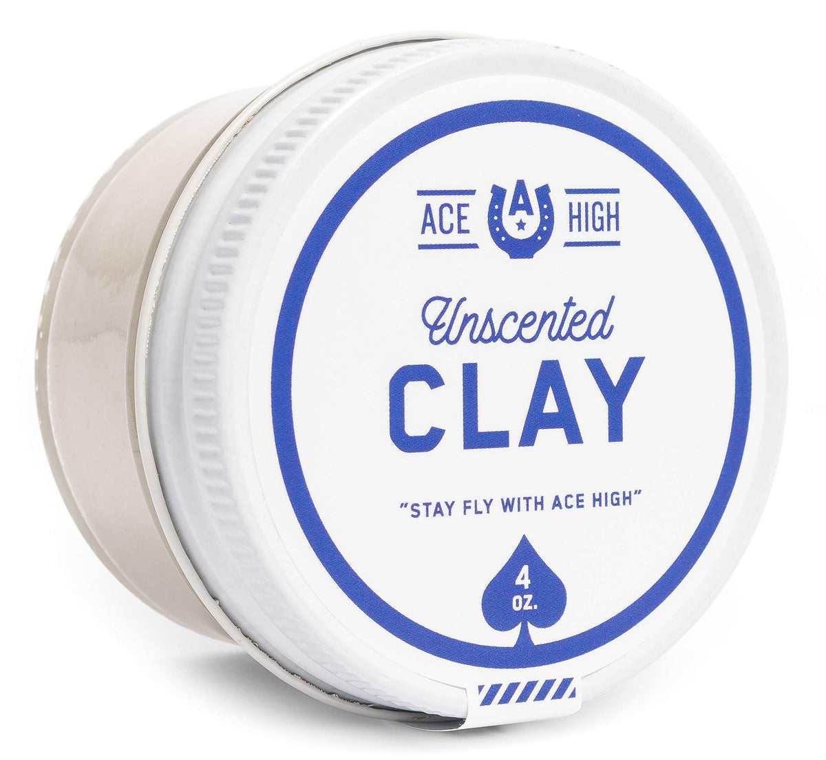 Ace High Unscented Hair Clay jar showing strong hold and satin finish.