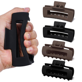 ACECHA four-pack matte silicone hair clips with non-slip grip in round and square shapes.